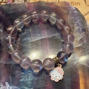 Candy Fluorite with Hello Kitty Pink Beaded Bracelet Charm 7in